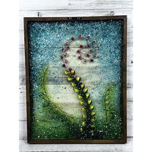 Original Mixed Media Wall Art Resin Buttons Glad Beads Floral Vine 3D 12x15